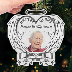 Custom Photo Always On My Mind - Memorial Personalized Custom Ornament - Metal Custom Shaped - Sympathy Gift, Christmas Gift For Family Members