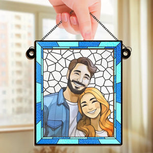 Custom Photo Love You More Every Day - Couple Personalized Window Hanging Suncatcher Ornament - Gift For Husband Wife, Anniversary