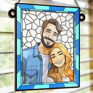 Custom Photo Love You More Every Day - Couple Personalized Window Hanging Suncatcher Ornament - Gift For Husband Wife, Anniversary