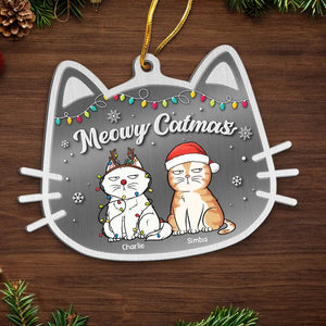 Purrfectly Festive And Full Of Cheer - Cat Personalized Custom Ornament - Metal Custom Shaped - Christmas Gift For Pet Owners, Pet Lovers