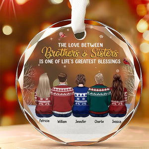 The Love Between Brothers And Sisters - Family Personalized Custom Circle Glass Ornament - Christmas Gift For Family Members