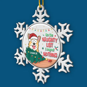 On The Naughty List I Regret Nothing - Dog & Cat Personalized Custom Ornament - Metal Custom Shaped - Christmas Gift For Pet Owners, Pet Lovers