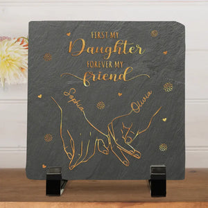 Happiness Is Mother And Daughter Time - Family Personalized Custom Square Shaped Stone With Stand - Gift For Mom, Grandma