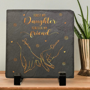 Happiness Is Mother And Daughter Time - Family Personalized Custom Square Shaped Stone With Stand - Gift For Mom, Grandma