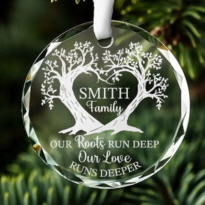 Family Give You The Roots To Stand Tall And Strong - Family Personalized Custom Circle Glass Ornament - Christmas Gift For Family Members