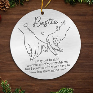 Holding Hands, We Conquer It All - Bestie Personalized Custom Ornament - Metal Custom Shaped - Christmas Gift For Best Friends, BFF, Sisters