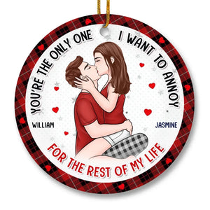 Christmas Love Vibes Over Here - Couple Personalized Custom Ornament - Ceramic Round Shaped - Christmas Gift For Husband Wife, Anniversary