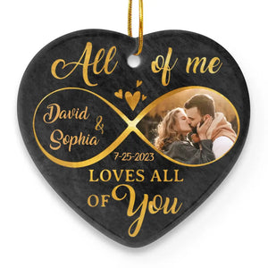 Custom Photo God Has Given Us The Gift Of Love To Understand What True Love Is - Couple Personalized Custom Ornament - Ceramic Heart Shaped - Christmas Gift For Husband Wife, Anniversary