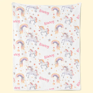 Born To Sparkle Like A Unicorn - Family Personalized Custom Baby Blanket - Gift For Baby Kids, Newborn Baby