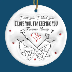 Our Love Is The Greatest Gift This Christmas - Couple Personalized Custom 3D Inflated Effect Printed Ornament - Ceramic Round Shaped - Christmas Gift For Husband Wife, Anniversary