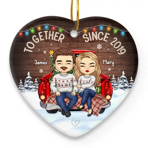 Our Love Is The Star That Shines Brightest During Christmas - Couple Personalized Custom Ornament - Ceramic Heart Shaped - Christmas Gift For Husband Wife, Anniversary