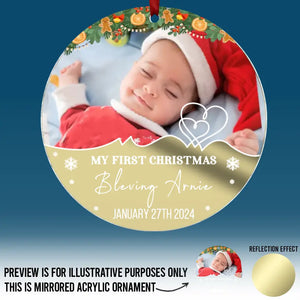 Custom Photo My Little Elf Spreading Christmas Joy! - Family Personalized Custom Mirrored Acrylic Ornament - Christmas Gift For Baby Kids, Newborn Baby