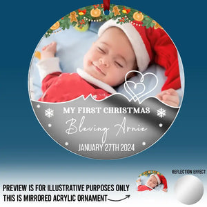 Custom Photo My Little Elf Spreading Christmas Joy! - Family Personalized Custom Mirrored Acrylic Ornament - Christmas Gift For Baby Kids, Newborn Baby