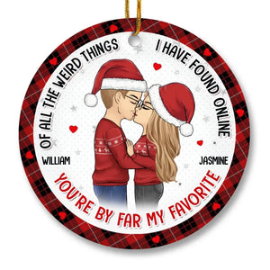 Warm Hugs And Mistletoe Kisses - Couple Personalized Custom Ornament - Ceramic Round Shaped - Christmas Gift For Husband Wife, Anniversary