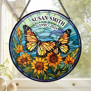 Butterflies Appear When Loved Ones Are Near - Memorial Personalized Custom Stained Glass Window Hanging Suncatcher - Sympathy Gift For Family Members