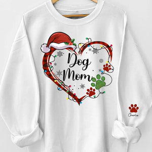 Mistletoe Kisses And Paw Prints In The Snow - Dog & Cat Personalized Custom Unisex Sweatshirt With Design On Sleeve - Christmas Gift For Pet Owners, Pet Lovers