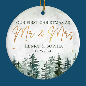 First Christmas Married - Couple Personalized Custom Ornament - Ceramic Round Shaped - Christmas Gift For Husband Wife, Anniversary, First Christmas