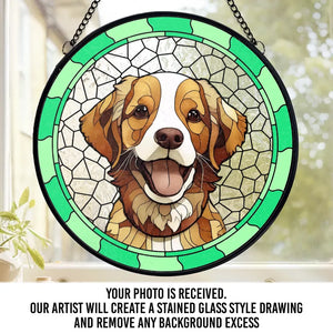 Custom Photo They Lived, They Loved, They Purred - Memorial Personalized Custom Stained Glass Window Hanging Suncatcher - Sympathy Gift For Pet Owners, Pet Lovers