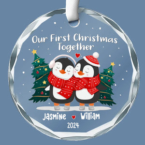 Our First Christmas Together - Couple Personalized Custom Circle Glass Ornament - Gift For Husband Wife, Anniversary, First Christmas