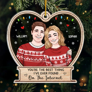 Never Stop Believing In Santa Or In Love - Couple Personalized Custom Ornament - Acrylic Custom Shaped - Christmas Gift For Husband Wife, Anniversary