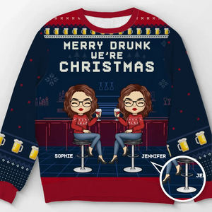 Merry And Bright With My Bestie By My Side - Bestie Personalized Custom Ugly Sweatshirt - Unisex Wool Jumper - Christmas Gift For Best Friends, BFF, Sisters