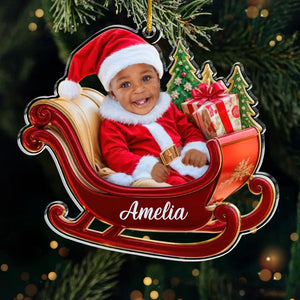 Custom Photo Our Little Santa Claus Is Bringing Joy To The World - Family Personalized Custom Ornament - Acrylic Custom Shaped - Christmas Gift For Baby Kids, Newborn Baby, First Christmas