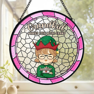 Grandkids Make Life More Grand - Family Personalized Custom Stained Glass Window Hanging Suncatcher - Christmas Gift For Grandma, Grandpa