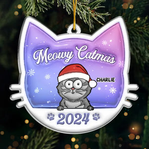 Meowy Catmas - Cat Personalized Custom 3D Inflated Effect Printed Ornament - Acrylic Custom Shaped - Christmas Gift For Pet Owners, Pet Lovers