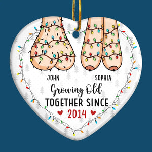 I Dream Of Growing Old Together With You - Couple Personalized Custom Ornament - Ceramic Heart Shaped - Christmas Gift For Husband Wife, Anniversary