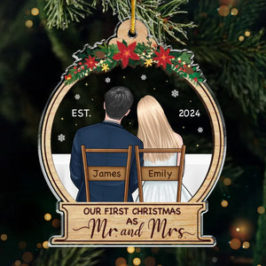 Our First Christmas Engaged - Couple Personalized Custom Ornament - Acrylic Custom Shaped - Christmas Gift For Husband Wife, Anniversary