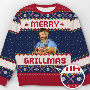 Custom Photo Grilling Up Some Holiday Cheer - Personalized Custom Ugly Sweatshirt - Unisex Wool Jumper - Christmas Gift For Dad, Grandpa, Husband