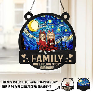 Family Is The Heart Of Christmas - Family Personalized Window Hanging Suncatcher - Christmas Gift For Family Members