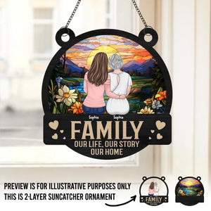 Life Is Beautiful With Family - Family Personalized Window Hanging Suncatcher - Gift For Family Members