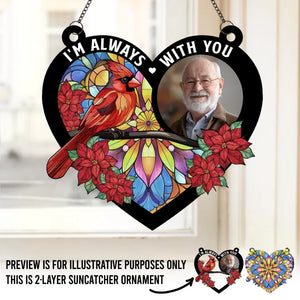 Custom Photo I’m Right Here, In Your Heart - Memorial Personalized Window Hanging Suncatcher - Sympathy Gift For Family Members