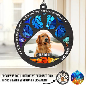 Custom Photo Hard To Say Goodbye To You - Memorial Personalized Window Hanging Suncatcher Ornament - Sympathy Gift For Pet Owners, Pet Lovers