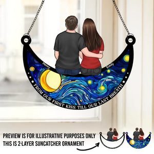 I Love You To The Moon And Back - Couple Personalized Window Hanging Suncatcher - Gift For Husband Wife, Anniversary