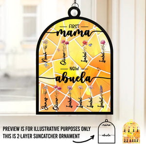 First Mama, Now Nana - Family Personalized Window Hanging Suncatcher - Gift For Mom, Grandma