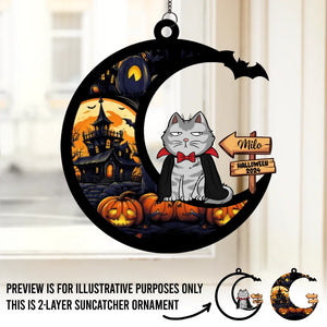 Meow That Is Boo In Cat Language - Cat Personalized Window Hanging Suncatcher - Halloween Gift For Pet Owners, Pet Lovers