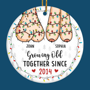 Growing Old Together - Couple Personalized Custom Ornament - Ceramic Round Shaped - Christmas Gift For Husband Wife, Anniversary